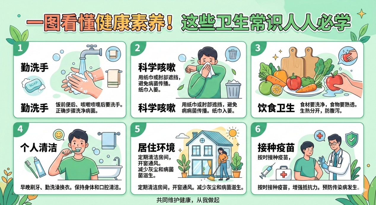 一图看懂健康素养！这些卫生常识人人必学(图1)